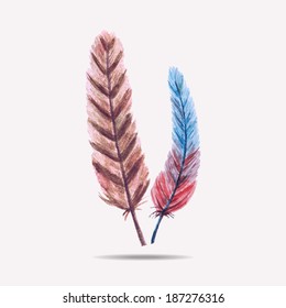 Vector illustration with watercolor feathers