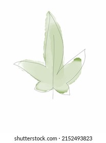 Vector illustration of watercolor flower with black line. Design for interior decoration, postcards, paintings and websites. Set of multicolored flowers. Vector isolated flowers on a white background