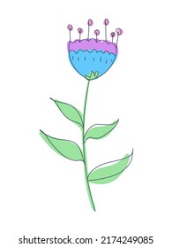 Vector illustration of watercolor flower with black line. Design for interior decoration, postcards, paintings and websites. Set of multicolored flowers. Vector isolated flowers on a white background