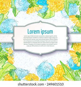 vector illustration. watercolor frame of dandelions with text and vintage texture