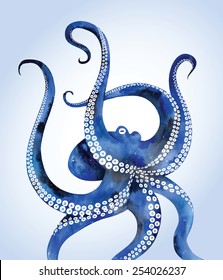 Vector illustration watercolor of hand drawn with octopus. Background with an octopus.Watercolor vector 