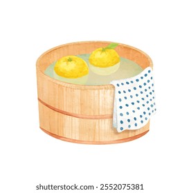 Vector illustration of watercolor hand drawn image of yuzu soup