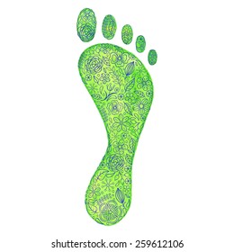 Vector illustration of watercolor human footprint with flowers on white background