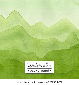 Vector illustration. Watercolor landscape with mountains. The template for the poster, cover, advertising. Blurred landscape with watercolor texture. Handmade picture for background, backdrop.