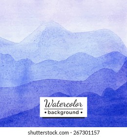 Vector illustration. Watercolor landscape with mountains. The template for the poster, cover, advertising. Blurred landscape with watercolor texture. Handmade picture for background, backdrop.