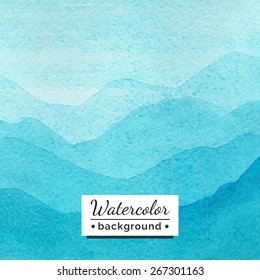 Vector illustration. Watercolor landscape with mountains. The template for the poster, cover, advertising. Blurred landscape with watercolor texture. Handmade picture for background, backdrop.