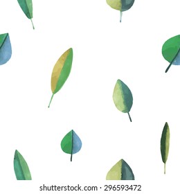 vector illustration, watercolor leaves pattern, hand painted, cartoon illustration isolated on white background