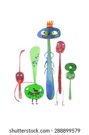 vector illustration, watercolor monster isolated on white background
