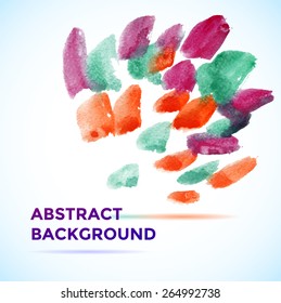 vector illustration , watercolor illustration on a white background , bright watercolor spots, tropical , fruit , spray, orange leaves , green leaves , red leaves, fan