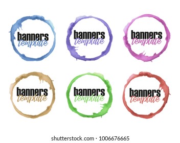 Vector illustration. Watercolor painted circle shape design elements. Round shapes