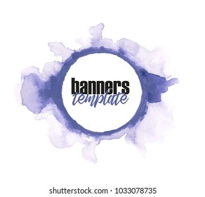 Vector illustration. Watercolor painted circle shape design elements. Web banner design template