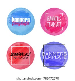 Vector illustration. Watercolor painted circle shape design elements. Web banner design template