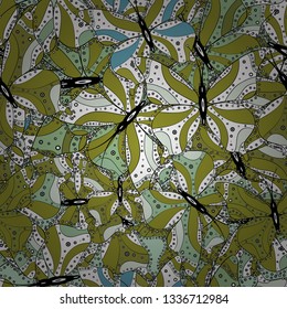 Vector illustration. Watercolor painting. Seamless pattern Gentle, spring on white, green and black colors.