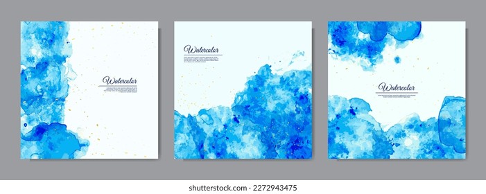 Vector illustration. Watercolor paints. Abstract contemporary aesthetic backgrounds set. Design elements for social media template, web banner, blog post. Grunge texture overlay. Blue and white color