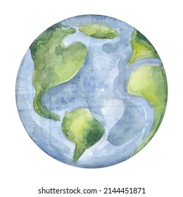 Vector illustration of watercolor planet Earth. Isolated on a white background. Earth Day, 22 April.