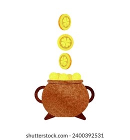 Vector illustration with watercolor pot of gold.Decorative banner for St. Patrick's Day. Good luck wish. Artwork for the cards, posters design