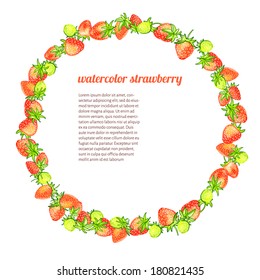 vector illustration. watercolor round frame from  strawberries on a white background