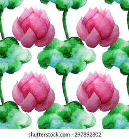 Vector Illustration of Watercolor Seamless Pattern of Flower and Leaf for Design, Website, Background, Banner. Watercolour Element Template for Wedding or Greeting Card. Set for Branding flyer
