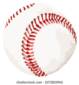 Vector illustration watercolor style of baseball white leather ball with red lace