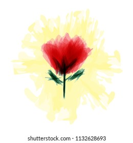 Vector illustration watercolor style, colorful  red flower and green branch leaf stack on whirte background