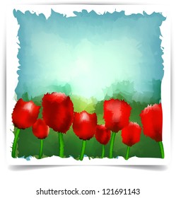 Vector Illustration of watercolor summer landscape background. Eps10.