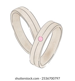 Vector illustration of watercolor wedding rings isolated on white background.