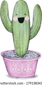 vector illustration of watercolour art cactus plant with pot.