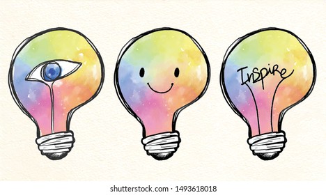 Vector Illustration Of Watercolour Bulb Art Light