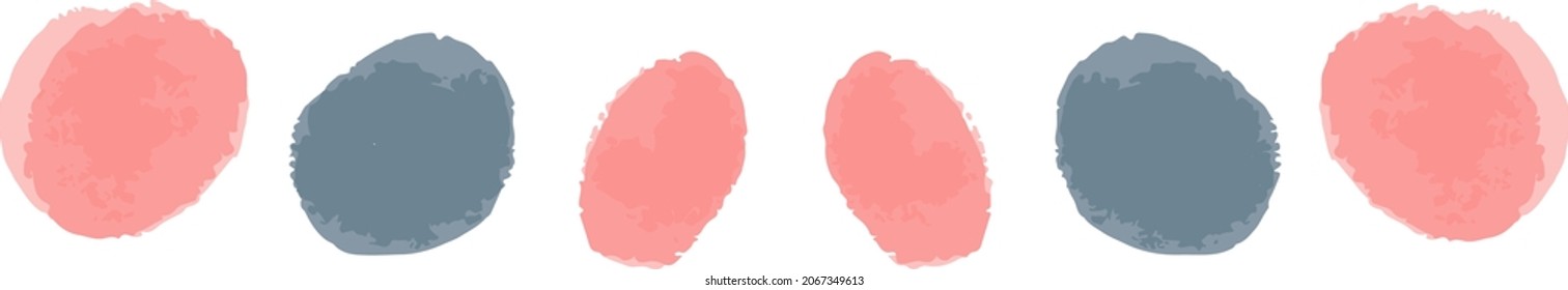 Vector illustration of watercolour set circles. Collection of pink and grey round spots for artistic design. Illustration could be used as decorative delimiter separator text in cartoon style