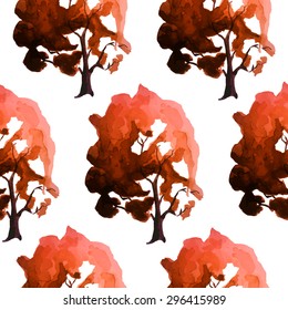 Vector Illustration of watercolour Tree for Design, Website, Background, Banner. Autumn Paint with Brush Texture Element Template. Seamless Pattern for Textile or wallpaper