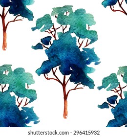 Vector Illustration of watercolour Tree Set for Design, Website, Background, Banner. Summer Paint with Brush Texture Element Template. Seamless Pattern for Textile or Wallpaper