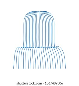 Vector illustration of waterfall cascade. Water stream falling of various shape of mountain rock. Isolated outline hand drawn object. Logo, design element. 
