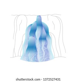 Vector illustration of waterfall cascade. Water stream falling of various shape of mountain rock. Isolated outline hand drawn object. Logo, design element. 
