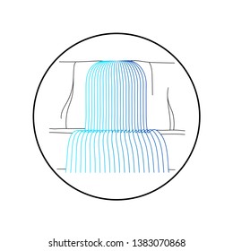 Vector illustration of waterfall cascade. Water stream falling of various shape of mountain rock. Isolated outline hand drawn object. Logo, design element. 