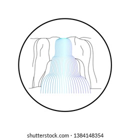 Vector illustration of waterfall cascade. Water stream falling of various shape of mountain rock. Isolated outline hand drawn object. Logo, design element. 
