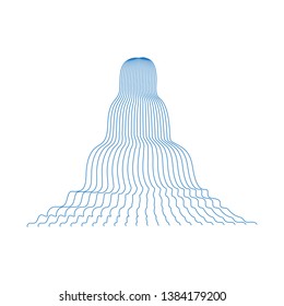 Vector illustration of waterfall cascade. Water stream falling of various shape of mountain rock. Isolated outline hand drawn object. Logo, design element. 