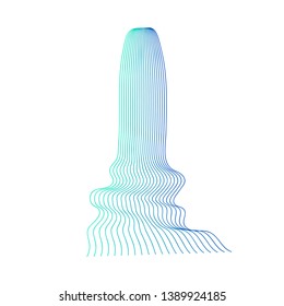 Vector illustration of waterfall cascade. Water stream falling of various shape of mountain rock. Isolated outline hand drawn object. Logo, design element. 