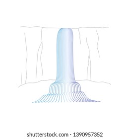 Vector illustration of waterfall cascade. Water stream falling of various shape of mountain rock. Isolated outline hand drawn object. Logo, design element. 
