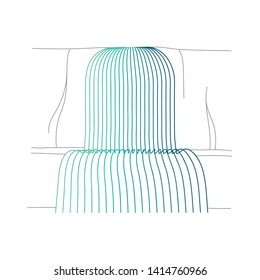 Vector illustration of waterfall cascade. Water stream falling of various shape of mountain rock. Isolated outline hand drawn object. Logo, design element. 