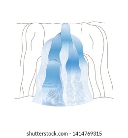 Vector illustration of waterfall cascade. Water stream falling of various shape of mountain rock. Isolated outline hand drawn object. Logo, design element. 