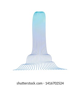 Vector illustration of waterfall cascade. Water stream falling of various shape of mountain rock. Isolated outline hand drawn object. Logo, design element. 
