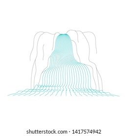 Vector illustration of waterfall cascade. Water stream falling of various shape of mountain rock. Isolated outline hand drawn object. Logo, design element. 
