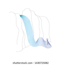 Vector illustration of waterfall cascade. Water stream falling of various shape of mountain rock. Isolated outline hand drawn object. Logo, design element. 