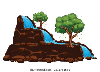 Vector illustration of a waterfall isolated