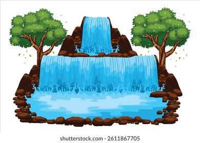 Vector illustration of a waterfall isolated