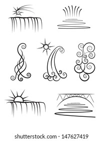 vector illustration of waterfalls and river icons 