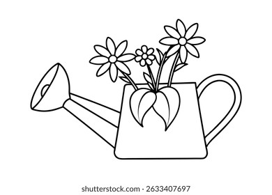 Vector illustration of a watering can with beautiful flowers suitable for coloring projects