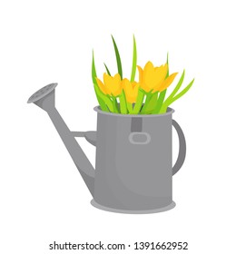 vector illustration with watering can with flowers