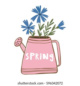 Vector illustration with watering and flower
