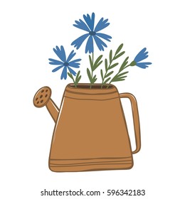 Vector illustration with watering and flower